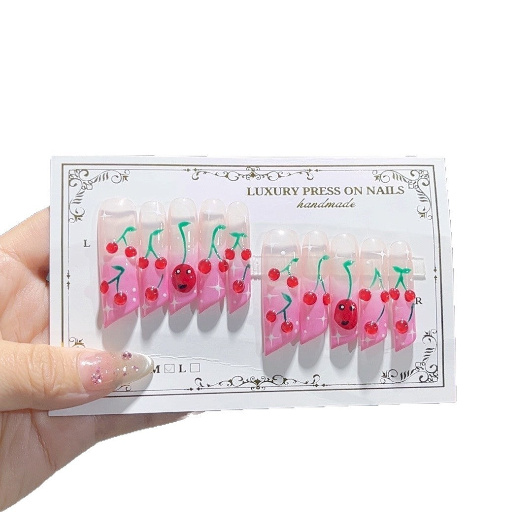 Cute Cherry Gradient Extra Long Press On Nails