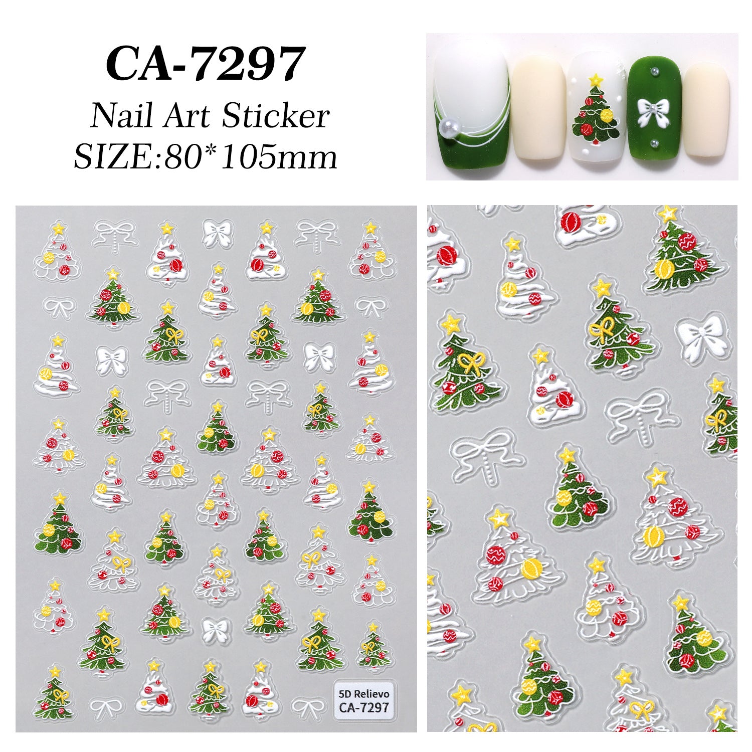 Original Christmas Tree Nail Art Sticker 5D Embossed Three-dimensional Happy Christmas Elements DIY Nail Sticker AA