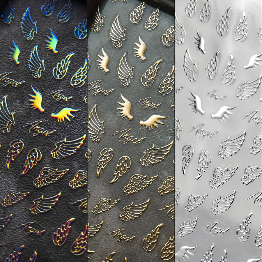 Angel Wing Nail Stickers – 5D Embossed Heavenly Set