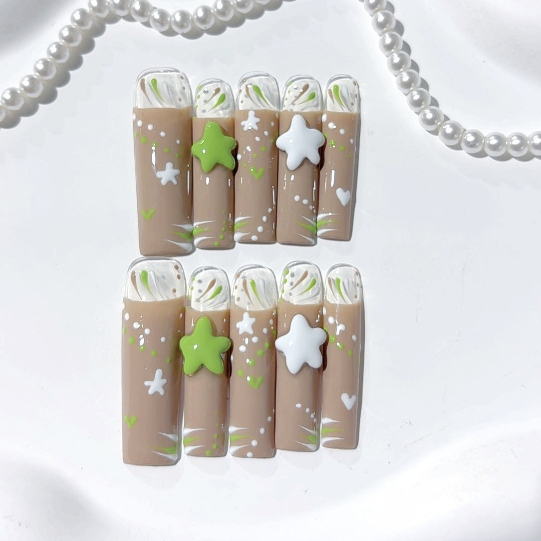 Mocha Star Playful Glossy Press On Nails