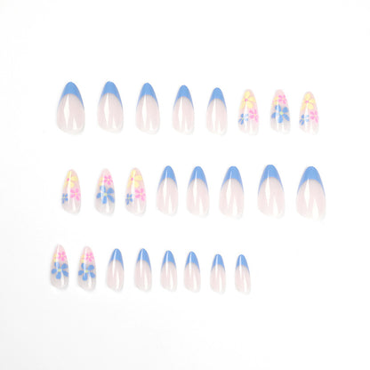 Blue Edge French Simple Flower Press on nails  Wholesale Press on nails  Nail  Nail  Nail ｜365nails
