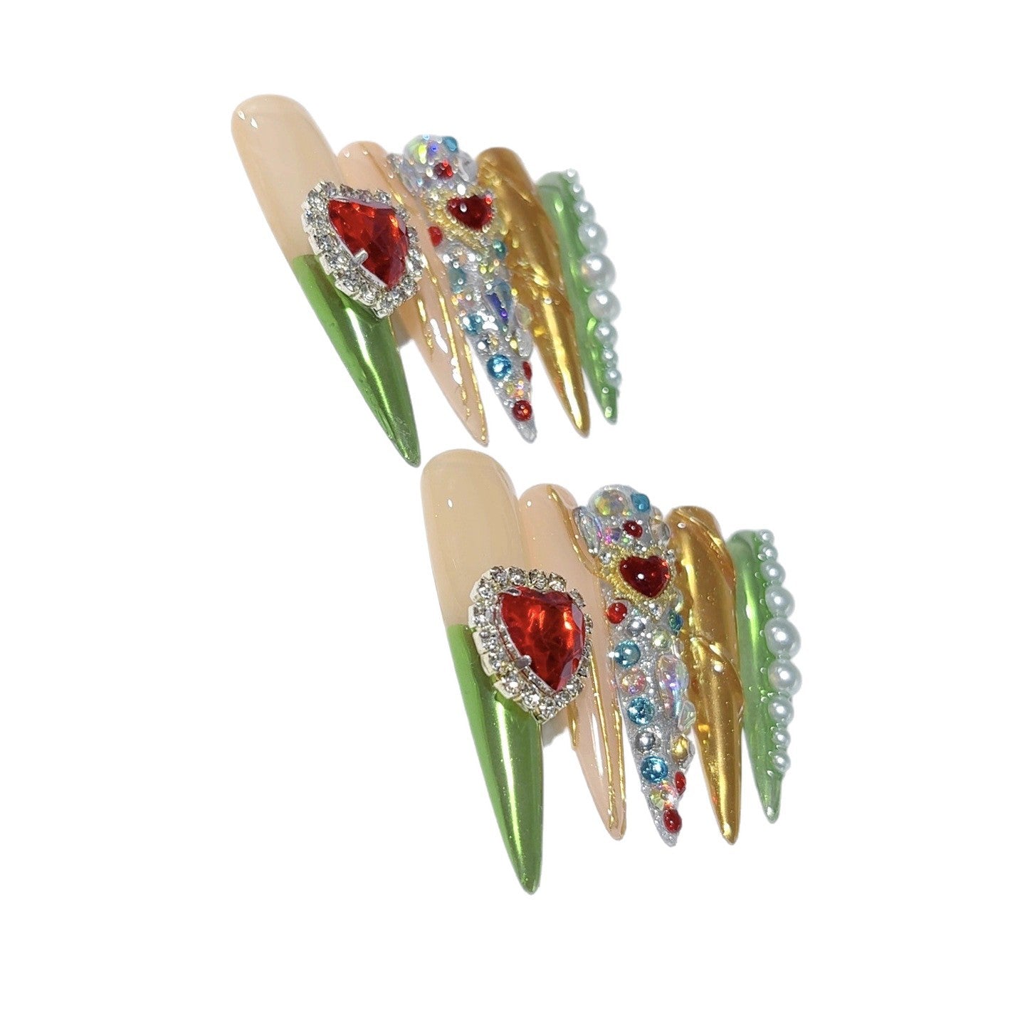 Vintage Palace Heart Gem Press On Nails