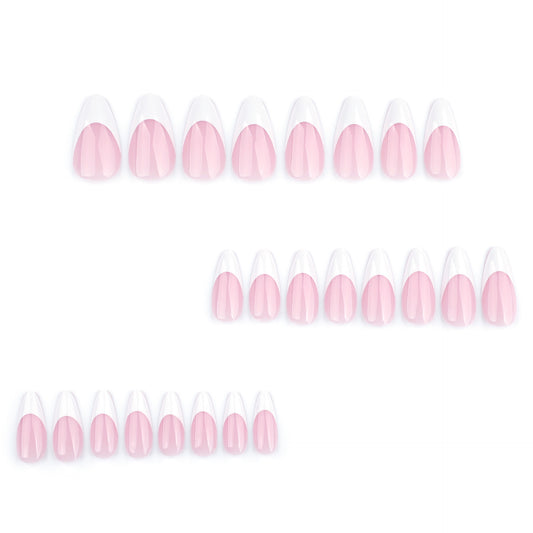 Short almond classic French white wearing nail  hot-selling nail art fake nail wearable removable nail piece｜365nails