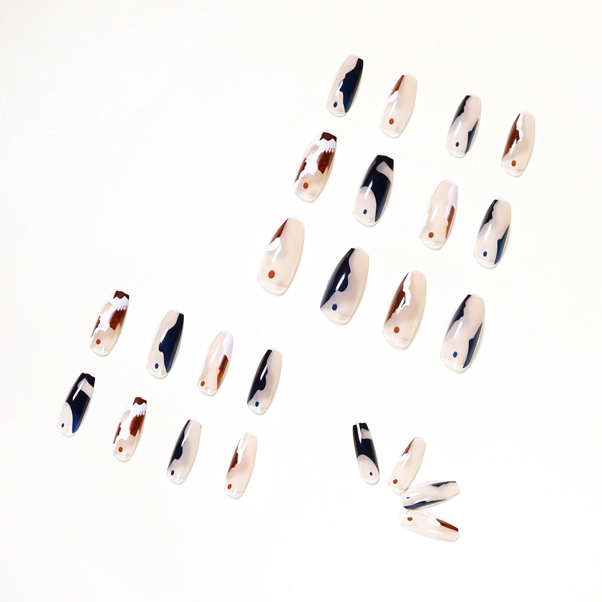 Unhas postiças de balé de duas cores de vaca, arte de unha finalizada, remendo de unha, remendo de unha removível｜365nails