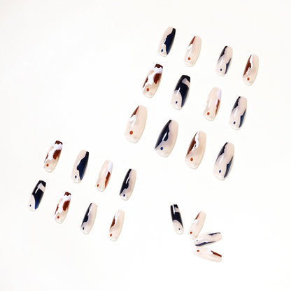 Uñas de ballet de doble color con diseño de vaca, para decoración de uñas, acabado de uñas postizas, parche para uñas, parche extraíble para uñas | 365nails