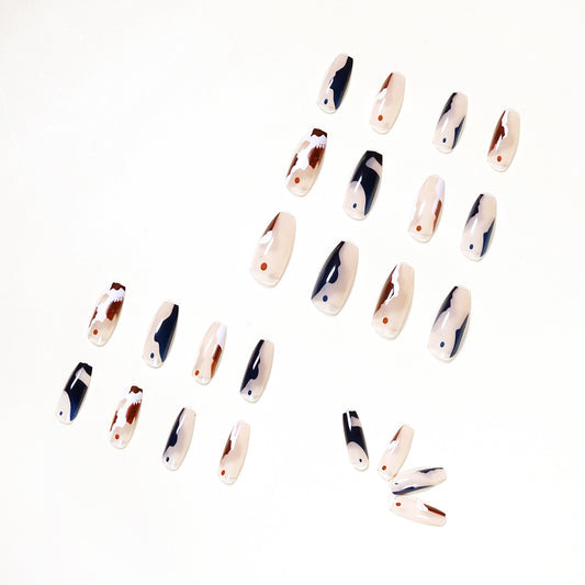 Cow Double Color Ballet Nail Wear Nail Art Finished Fake Nail Nail Art Patch Nail Patch Removable Nail Patch｜365nails
