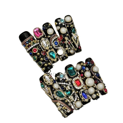 light luxury heavy industry zircon full diamond exotic water pipe ladder long press on nails | 365nails
