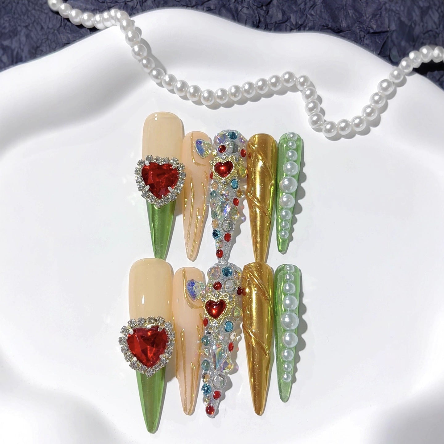 Vintage Palace Heart Gem Press On Nails