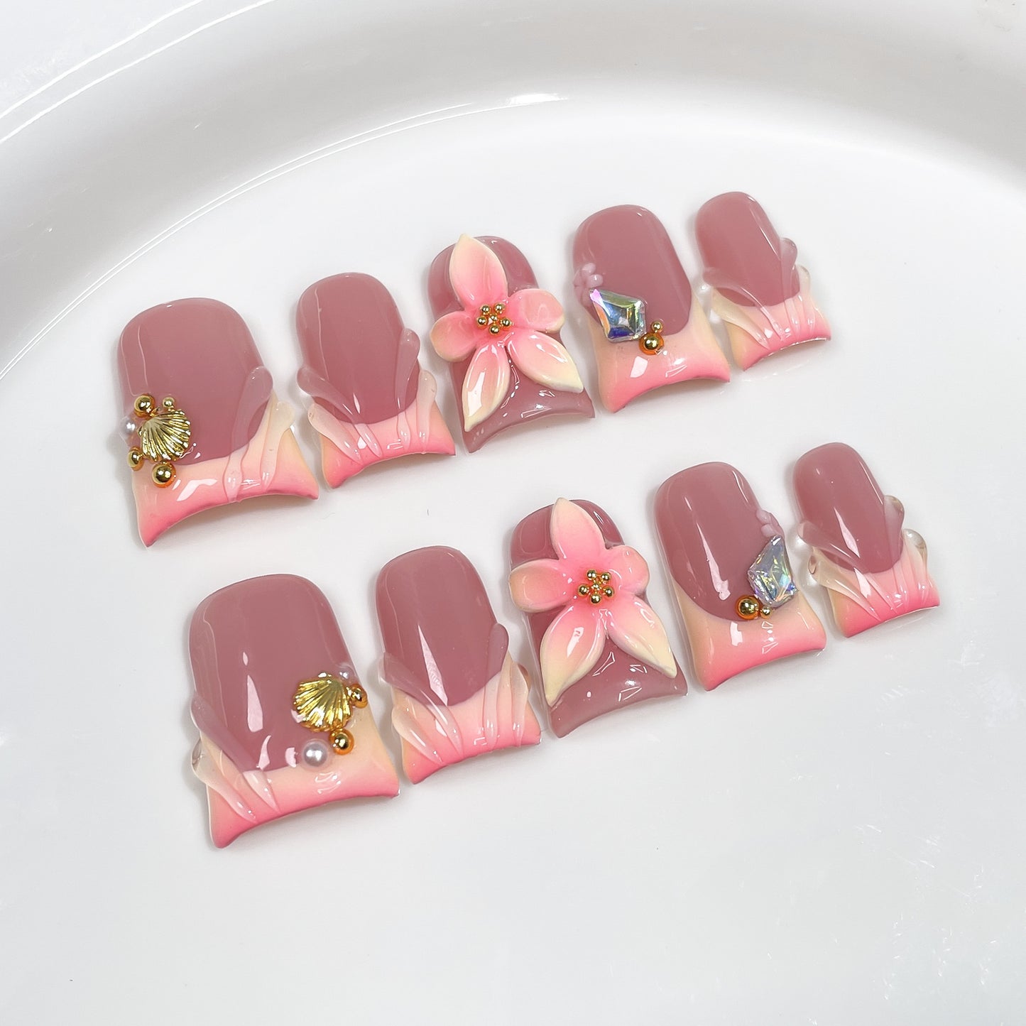 Blush Petal Charm Series Press-On Nails