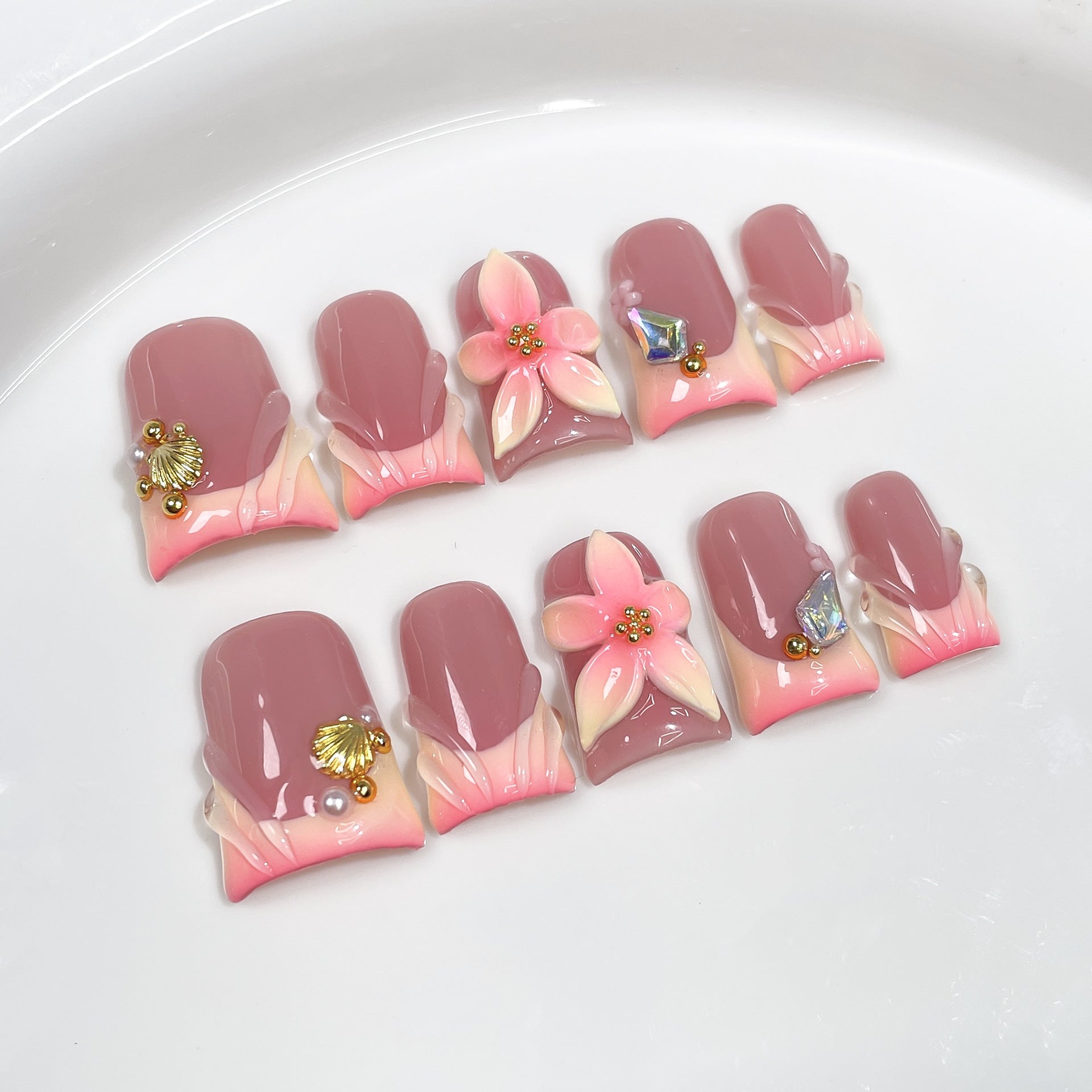 Blush Petal Charm Series Press-On Nails
