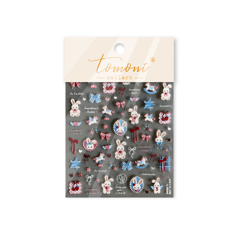 Sweet Bunny Collection: "Strawberry Bunny" – 3D Embossed Nail Sticker
