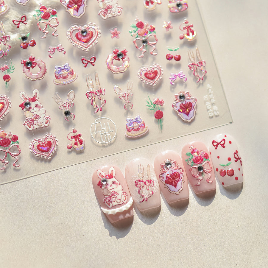 Sweet Rabbit Dessert Collection: "Strawberry Rabbit" – 3D Crystal Nail Sticker