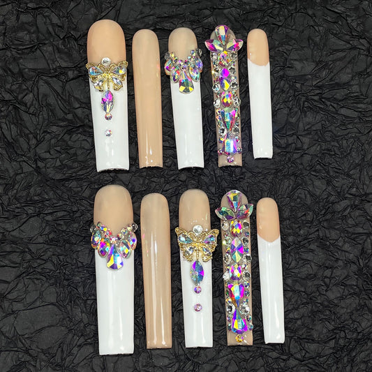 Long nail art French flash K9 full of diamonds and heavy industry handmade press-on nails  super long water pipe nail art wholesale｜365nails