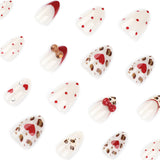 Point diamond three-dimensional bow Japanese style short almond shape love press-on nails