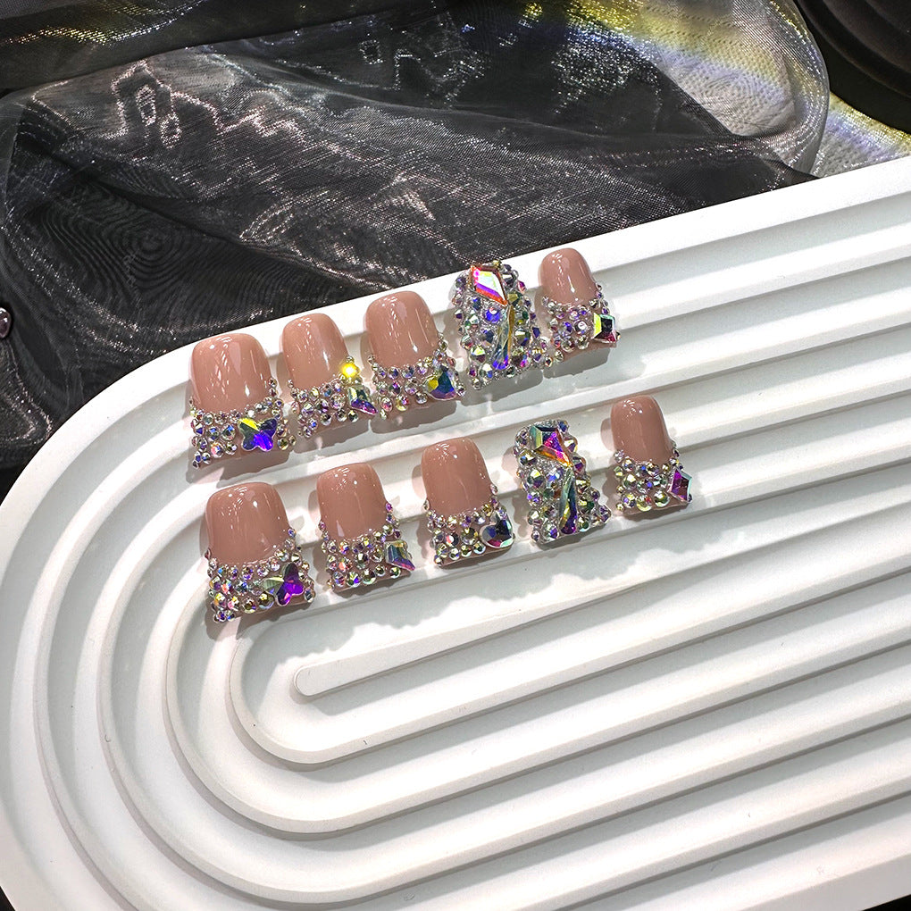 Nude Gloss Nails with AB Crystal Luxe Accents