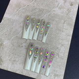 White Crystal Extra Long Coffin Press On Nails