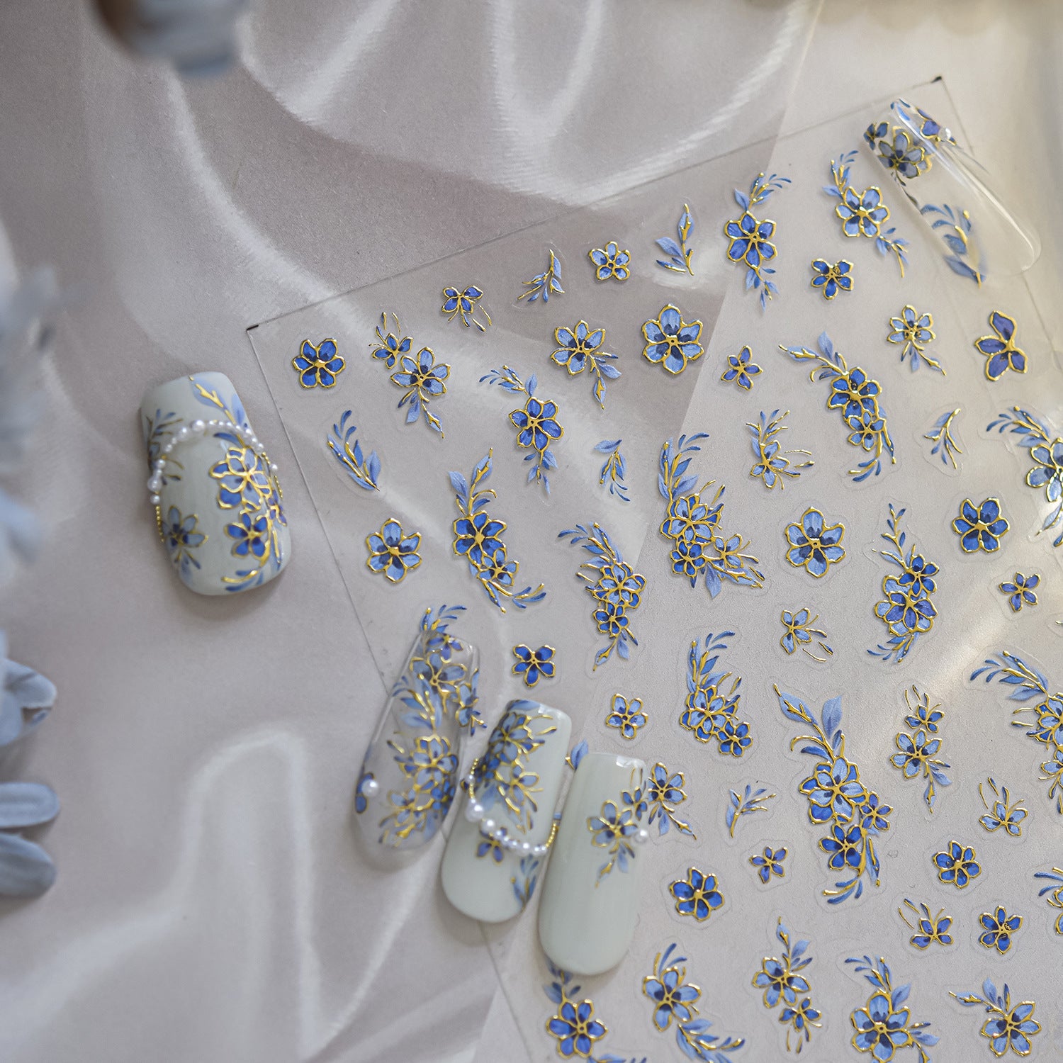 Blue Floral Metallic Collection: "Elegant Cornflower" – 3D Embossed Nail Sticker