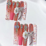 Rose Glitter Butterfly Crystal Press On Nail Set