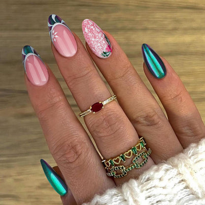 Christmas press on nails snowflake love snowman manicure short almond bow  long nail wholesale｜365nails