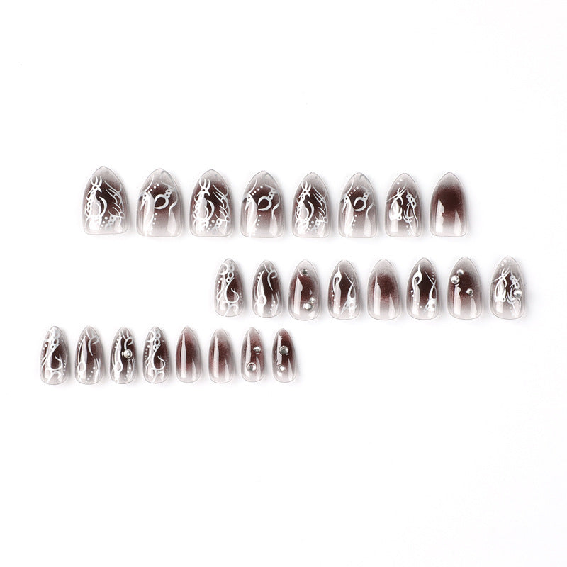 Uñas postizas cortas con diamantes de imitación negros, uñas postizas avanzadas, venta al por mayor, media pegatina, 365nails