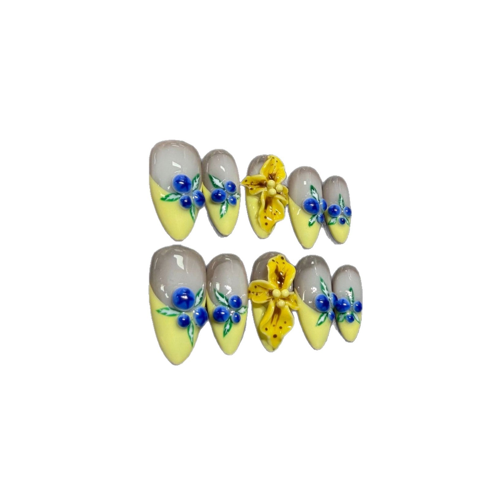 365nails: "Sunset Serenade" – 3D Floral & Gradient Handmade Almond Nails