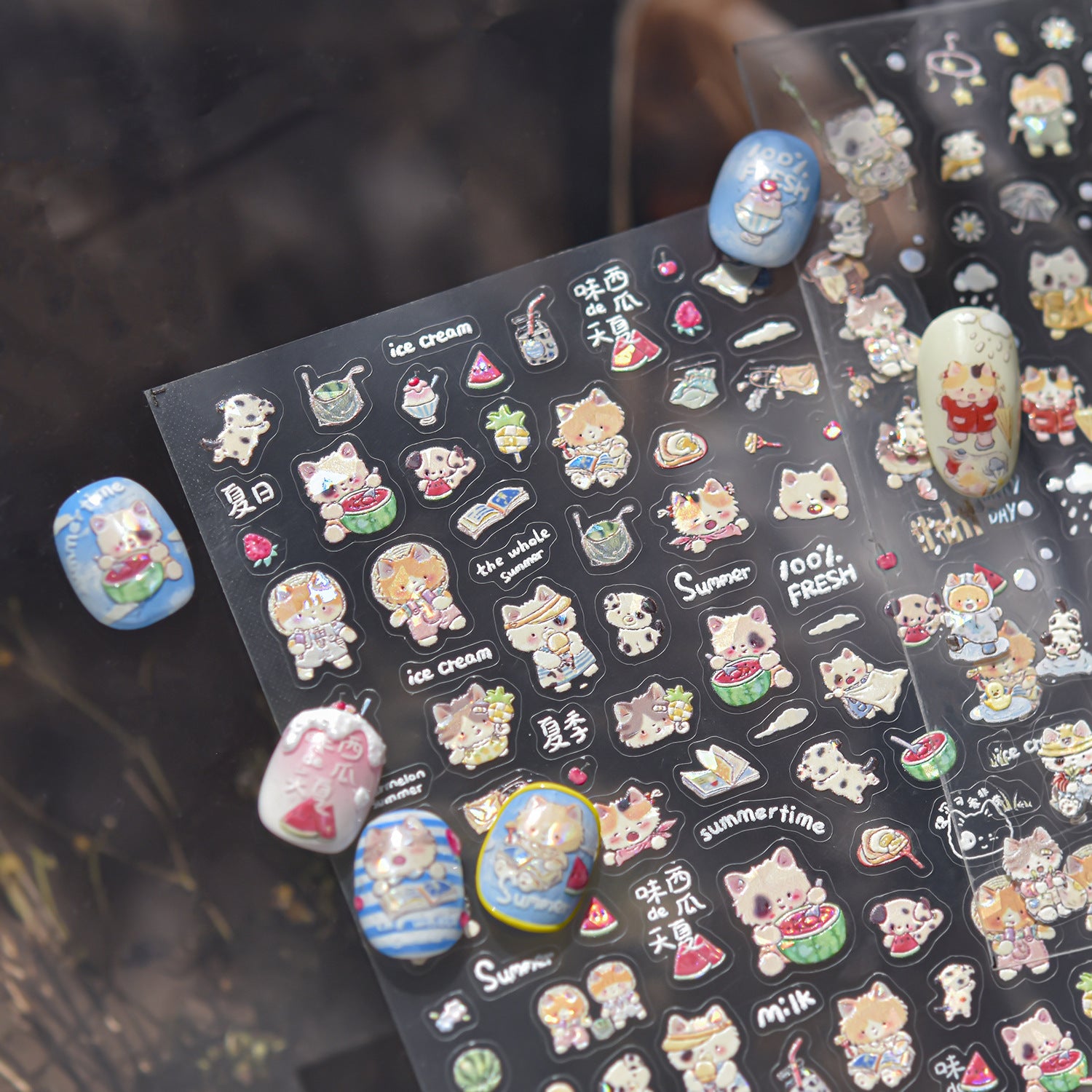 365nails: "Summer Cat Snack Embossed Set" – Nail Art Stickers