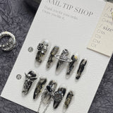 handmade press on nails Dark Sweet Cool Heavy Metal Feeling  Spice Girls Black Retro Rose Removable Nail Art | 365nails