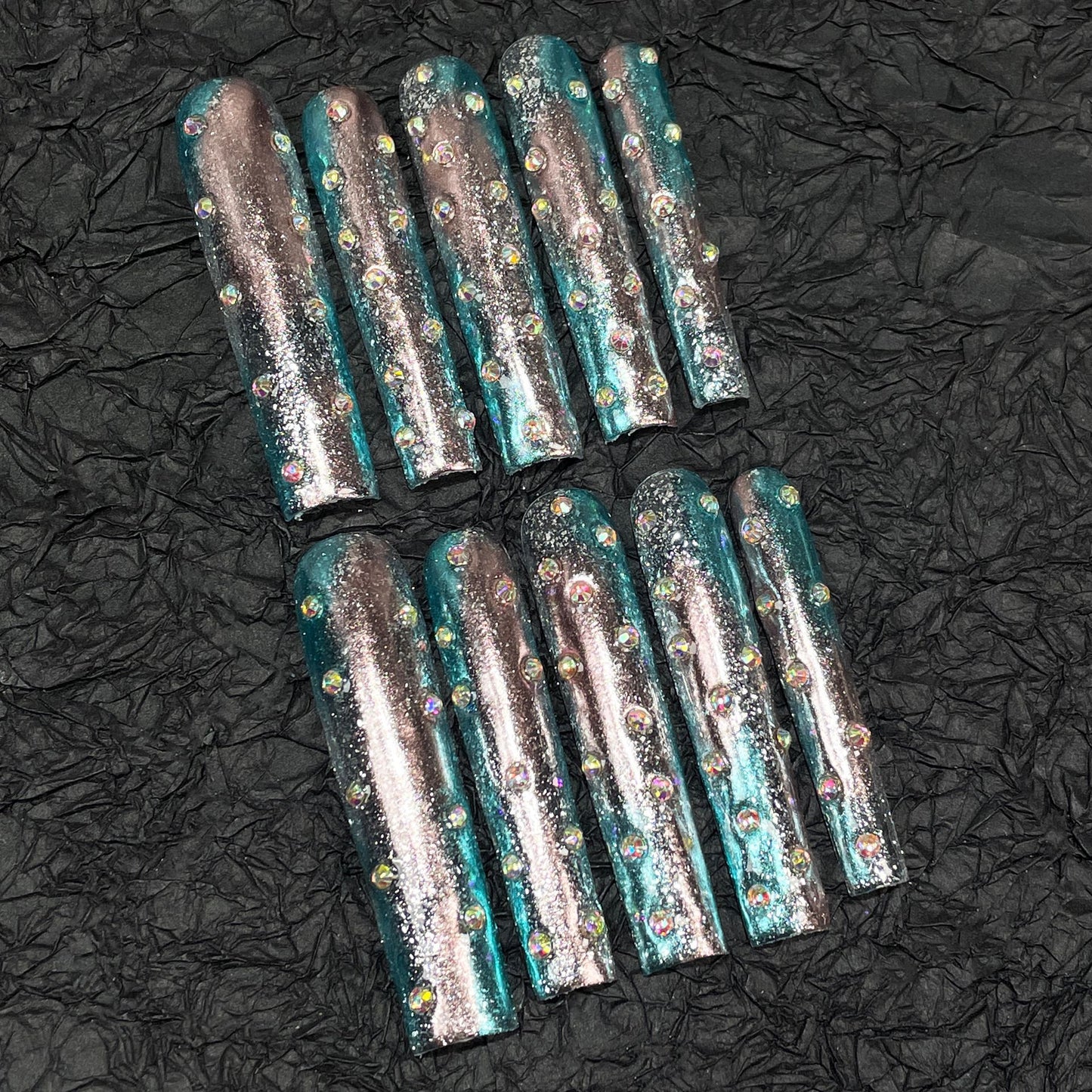 Super long water pipe nail art pink and blue two-color gradual change handmade press-on nails  long finished nail art wholesale｜365nails