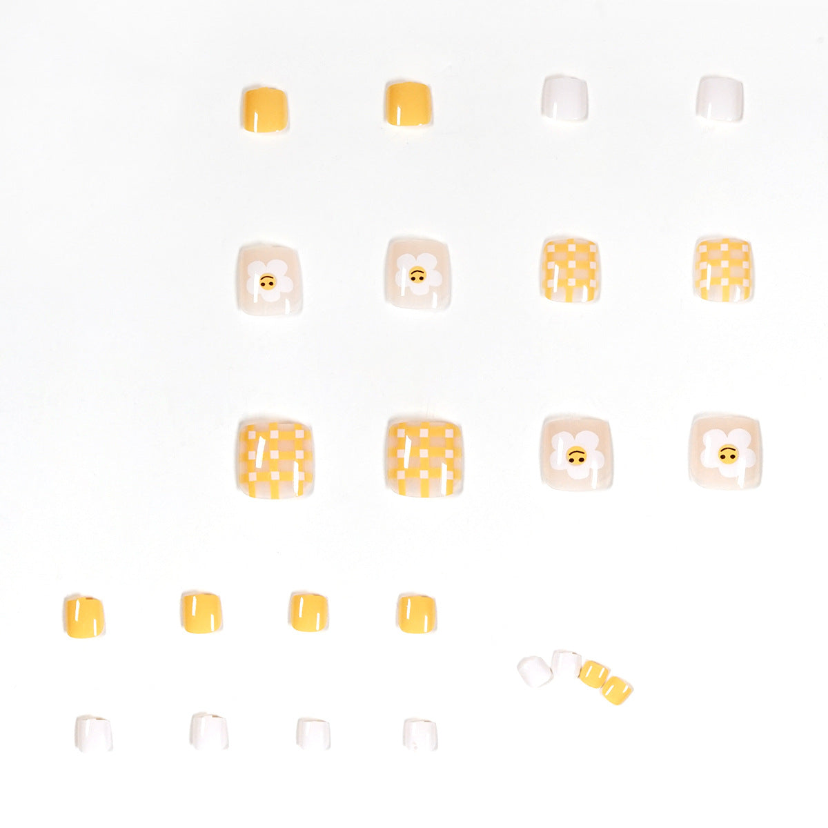 Summer fresh flower yellow plaid foot nail wear nail art finished fake nail nail nail patch removable nail piece｜365nails