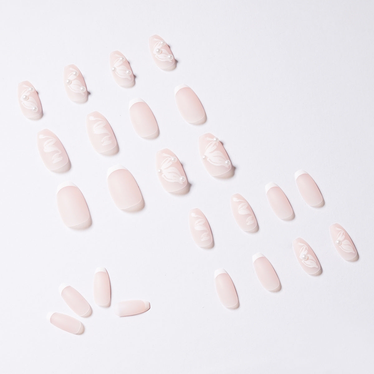 Fita de balé rosa com pérola francesa para unhas postiças com acabamento em unhas falsas, remendo de unha removível ｜ 365nails