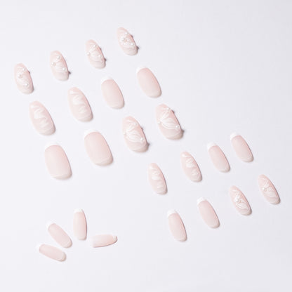 Pink Ballet Ribbon French Pearl Wearing Nail Finished Fake Nail Nail Patch Nail Patch Removable Nail Patch｜365nails