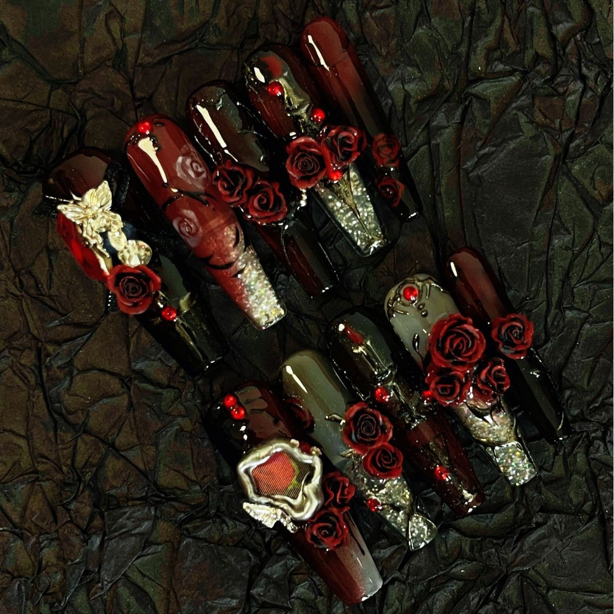 Dinner Heavy Industry White Hand Painted Candlestick 3D Three Changes Rose Quicksand Handmade Flow Hemp Press On Nail