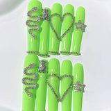Neon Green Crystal Heart Statement Press On Nails