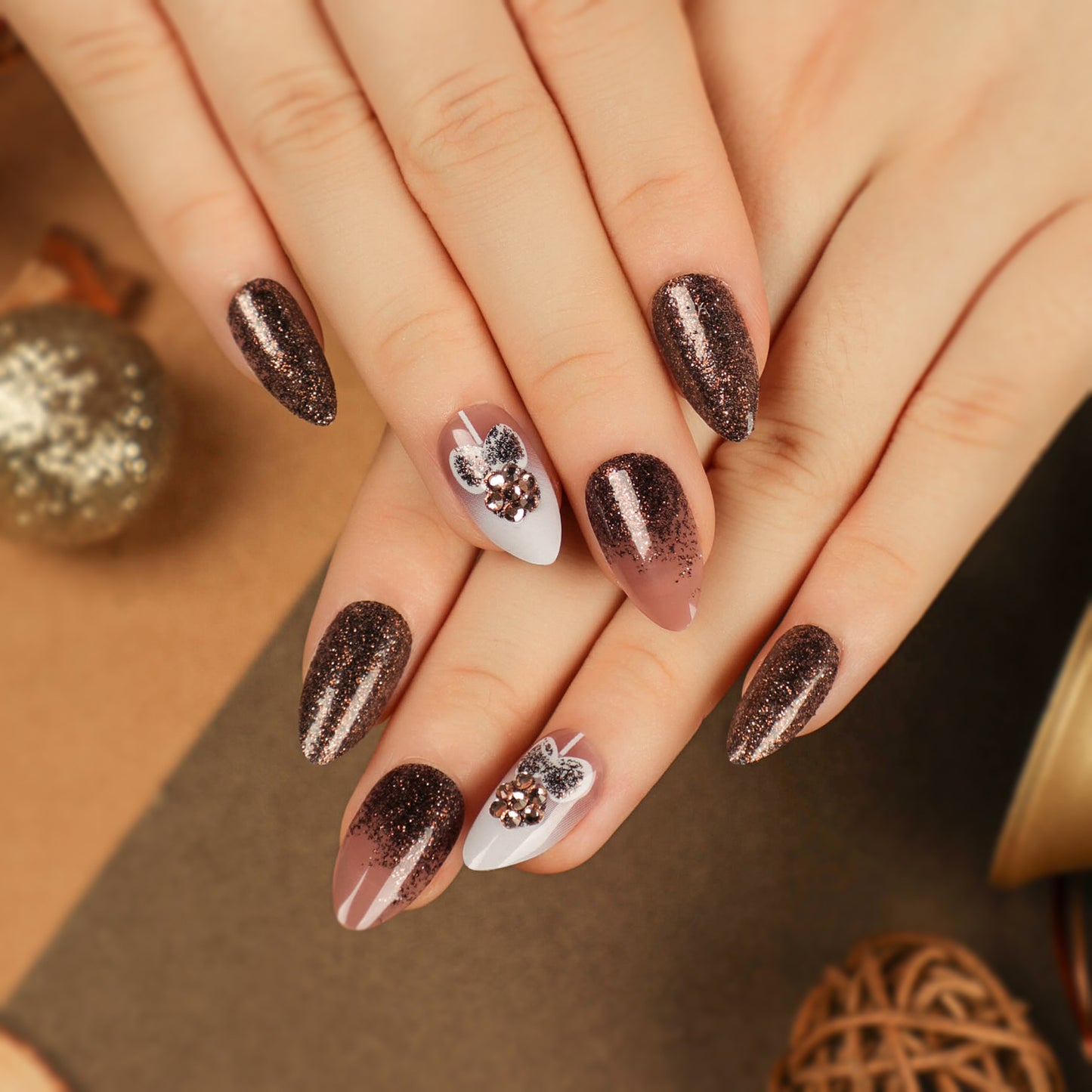 Christmas press on nails snowflake love snowman manicure short almond bow  long nail wholesale｜365nails