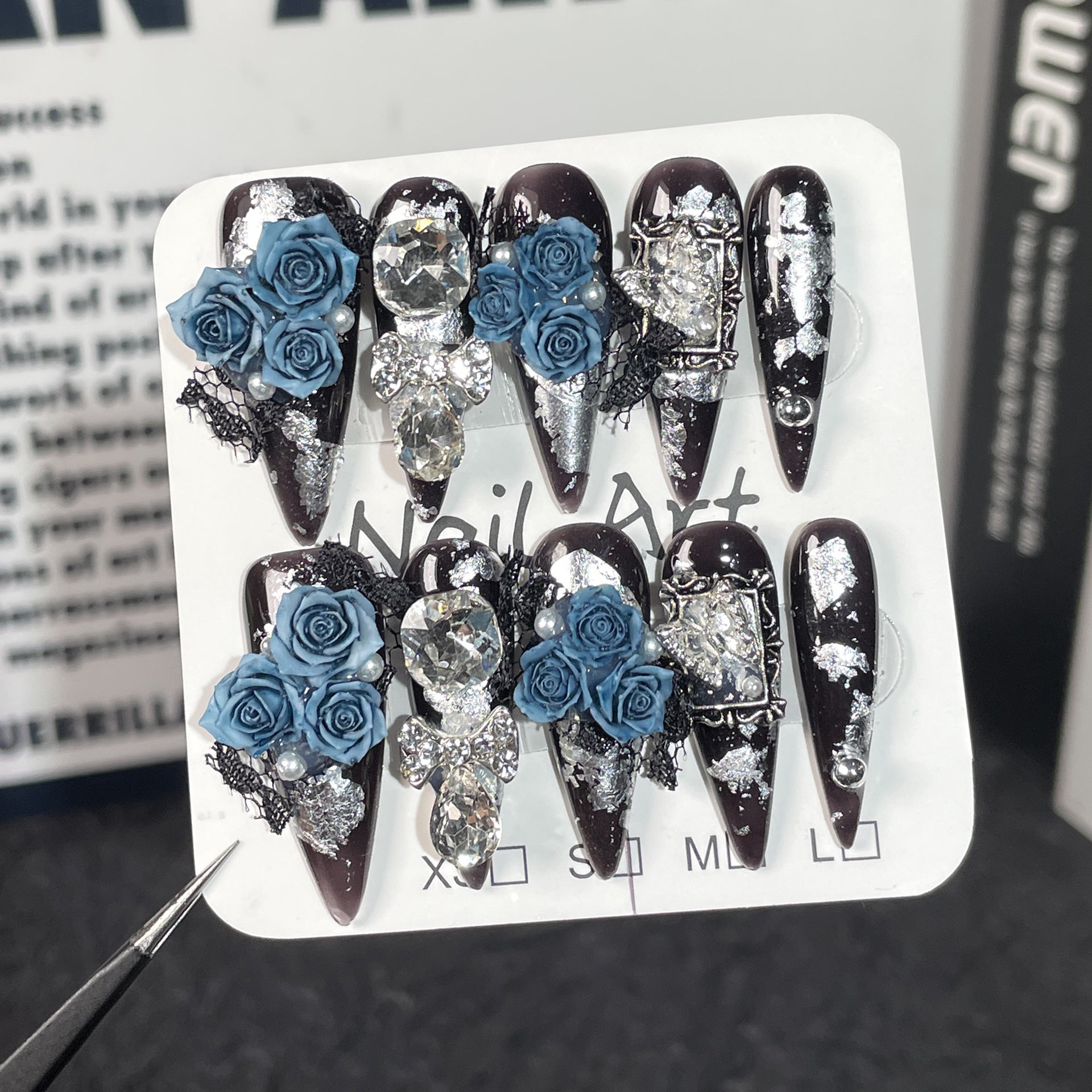 Blue Enchantress Nails with Heavy Crystal Embellishment