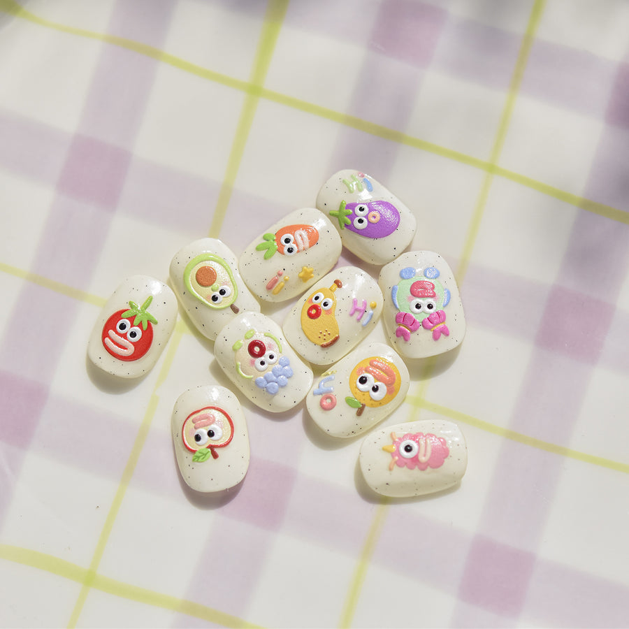 Cute Fruit Buddies: "Playful Fruit Monster" – 5D Embossed Nail Sticker