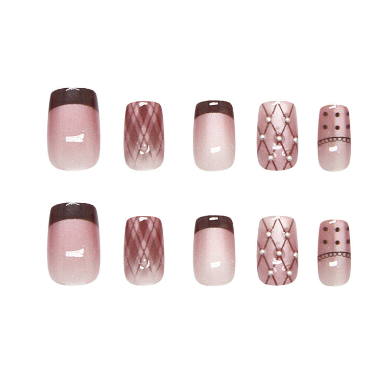 Nail Tips  Prefabricated Nail Polka Dot Lace Silver Bean Checked Red Brown French Cat Eye  ins Pneumatic Diamond Nail Art 30 Pieces｜365nails