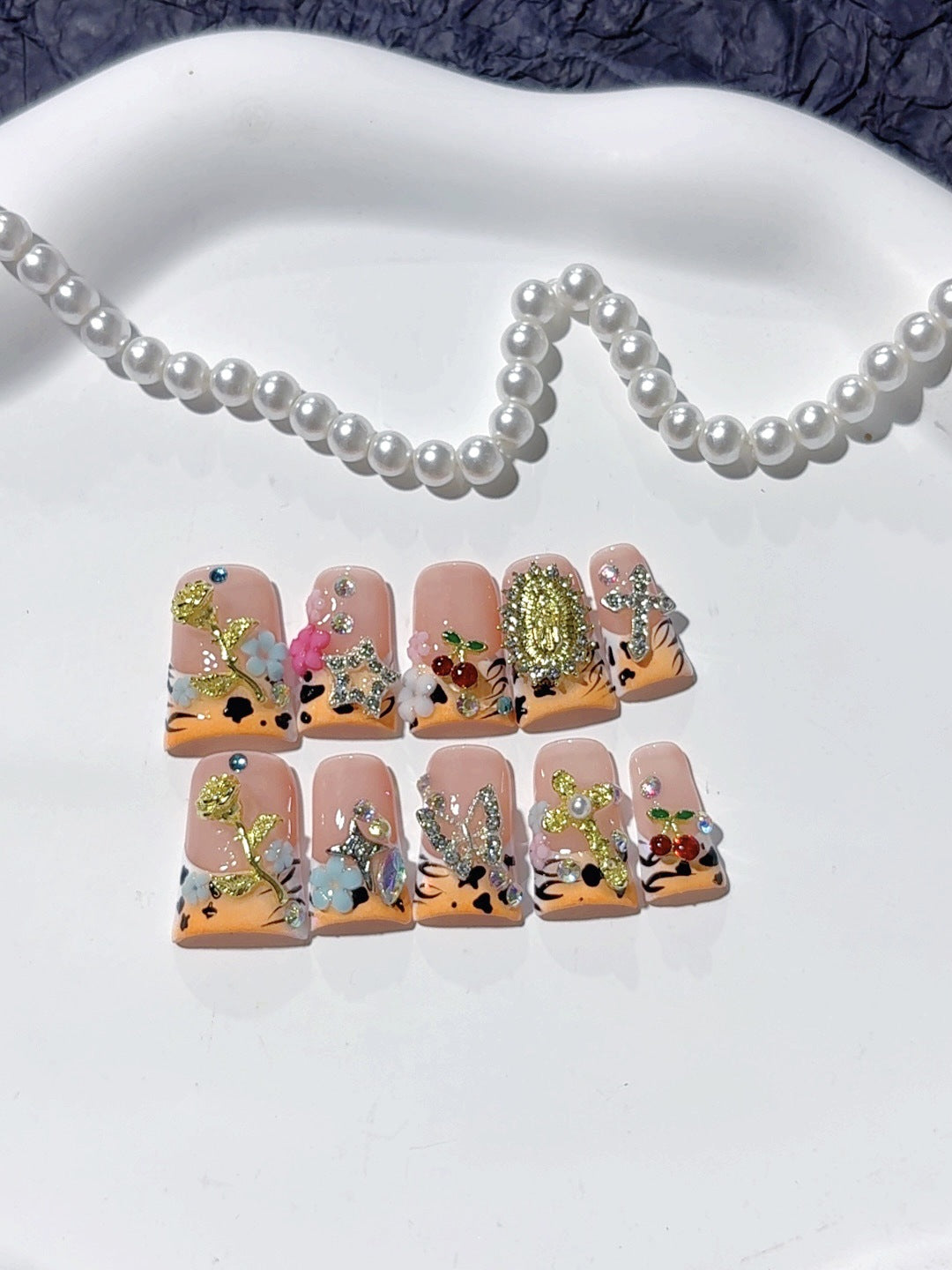 Gothic Y2K: "Leopard & Charm" – Square Press-On Nails