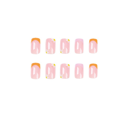 press on nails, French yellow purple edge flower removable manicure nails patch wholesale fake nails nails piece｜365nails