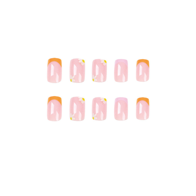 穿戴甲｜法式黃紫色邊緣花朵 可拆卸甲片 批發｜365nails