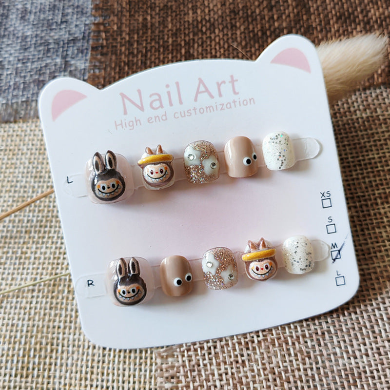 365nails: "caramel labubu buddies" – short round handmade kids press-on nails