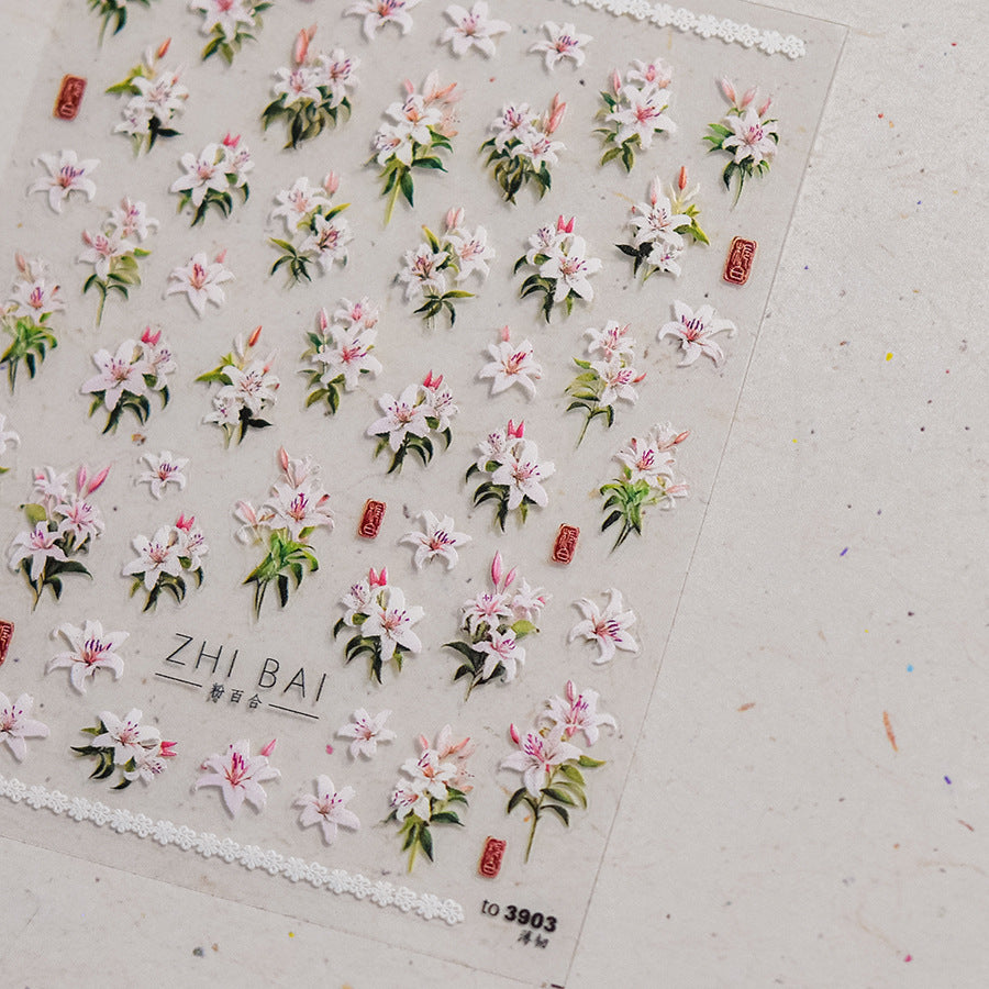 365nails: "Embossed White Lily" – Nail Art Stickers