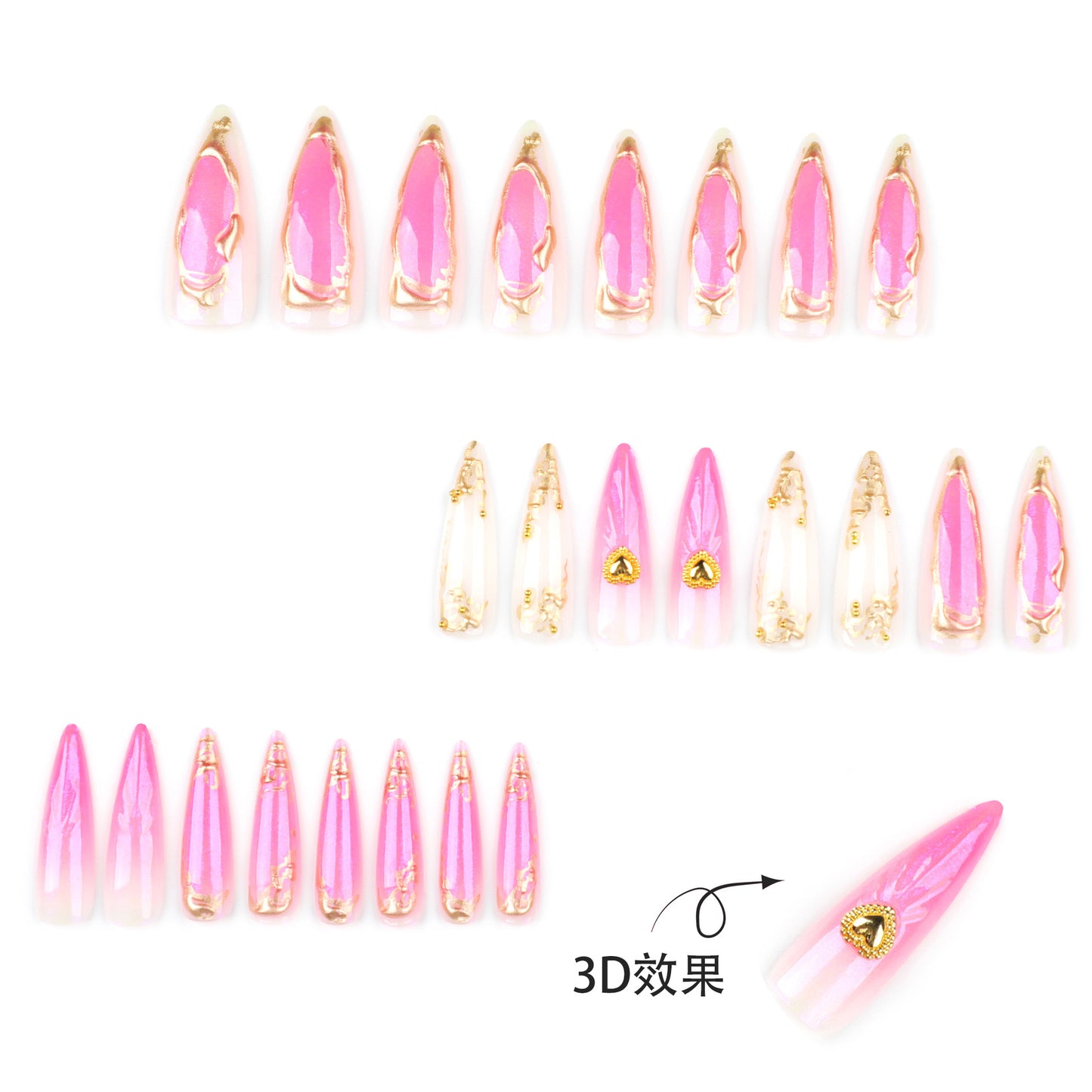 3D water droplets gradually change wearable nail piece fake nail Europe and the United States wear nail wholesale long tip reproducible nail fake nail｜365nails