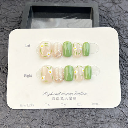 Handmade manicure short spring and summer small fresh hand-painted five-petaled flower pure handmade press-on nails removable fake nail｜365nails