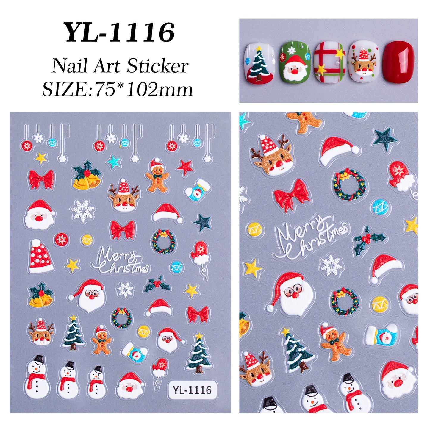Christmas series nail art sticker 5D relief three-dimensional cute snowman DIY Christmas nail sticker jewelry YL