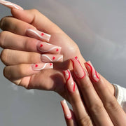 跳色線條長款芭蕾形穿戴甲｜可拆卸成品甲片｜365nails