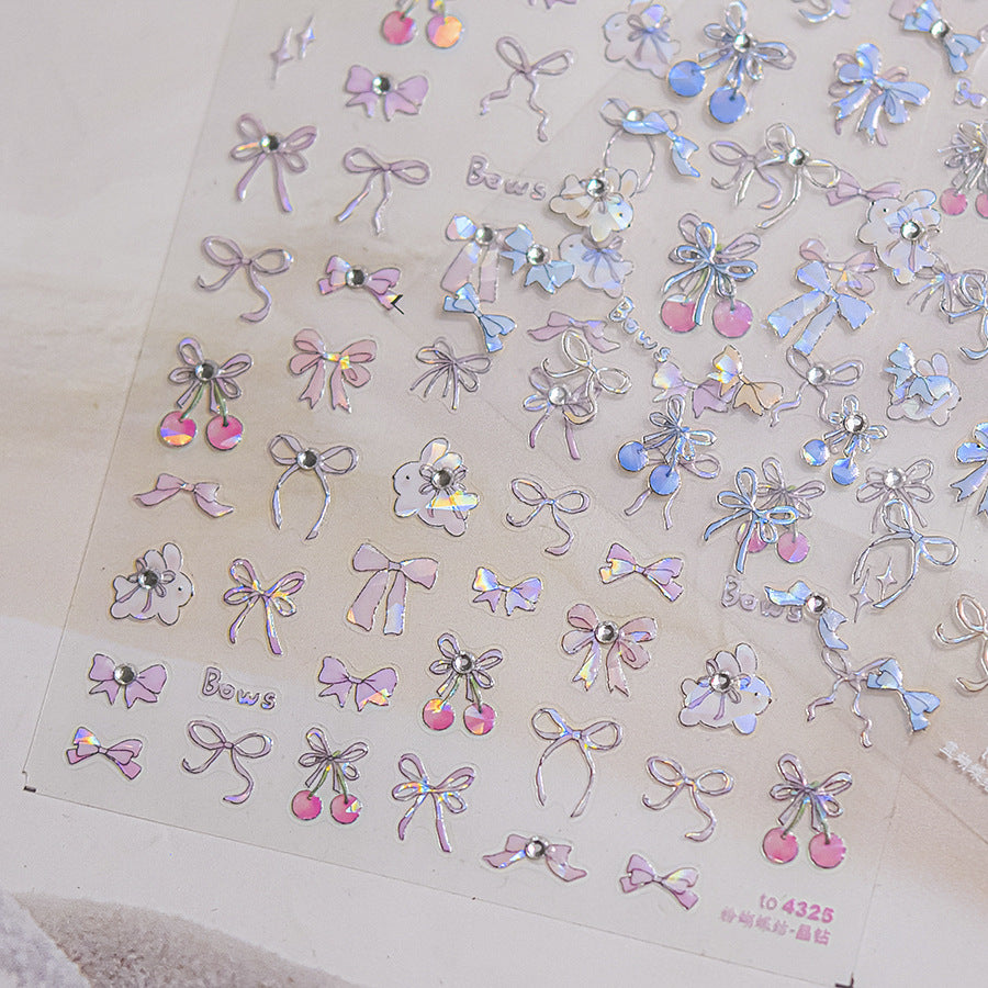 Crystal Bow Cherry Collection: "Cherry Bow Crystal" – 3D Iridescent Nail Sticker