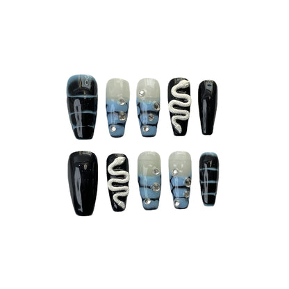 [Purely handmade real shot] Exploding Spice Girls Snake Diamond Nail Wear Nail Wear  Light Luxury Flash Diamond Handmade Wear Beauty | 365nails