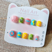 365Nails: "Candy Monster Playground" – Handmade Cute Short Oval Press On Nails With Colorful Monster & Candy Design