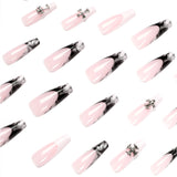 French wear nail black and white smudge cross long ballet nail piece fake nail nail nail piece wholesale nail piece｜365nails